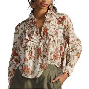 Anthropologie Pilcro floral bird cropped button-down
